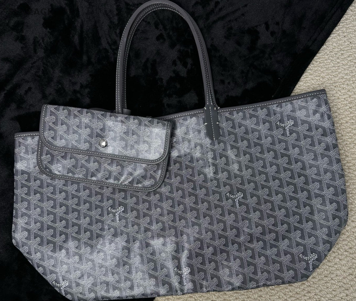 Goyard MM Canvas Monogram Tote Top Handle Shoulder Bag With Pouch Women Gray.