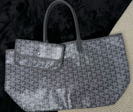 Goyard MM Canvas Monogram Tote Top Handle Shoulder Bag With Pouch Women Gray.