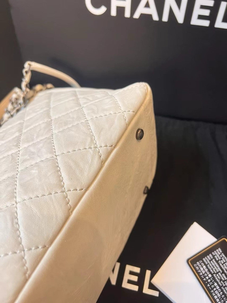 CHANEL Classic Flap Vintage Chain Calfskin Shoulder bag White Silver Women
