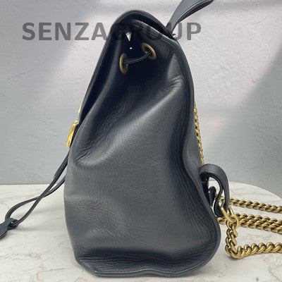 Gucci Black Leather Marmont Chain Backpack Gold Buckle Women's Fashion