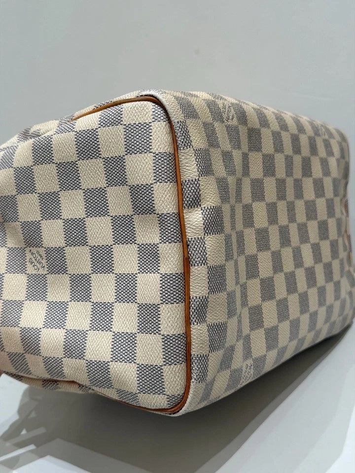 Louis Vuitton Speedy30 White Damier Canvas Top Handle Bag For Women
