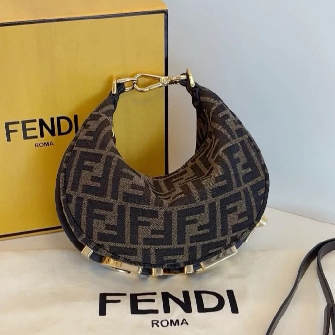 Excellent Fendi Fendigraphy Brown FF Monogram Canvas Handbag Detachable Strap