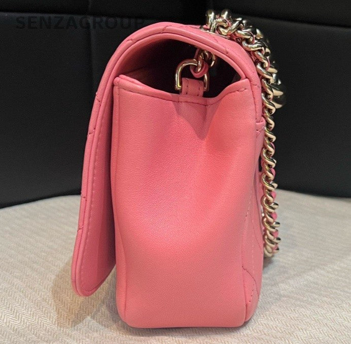 Chanel Diamond Chain Shoulder Bag Pink Gold Used Women Classic Fashion