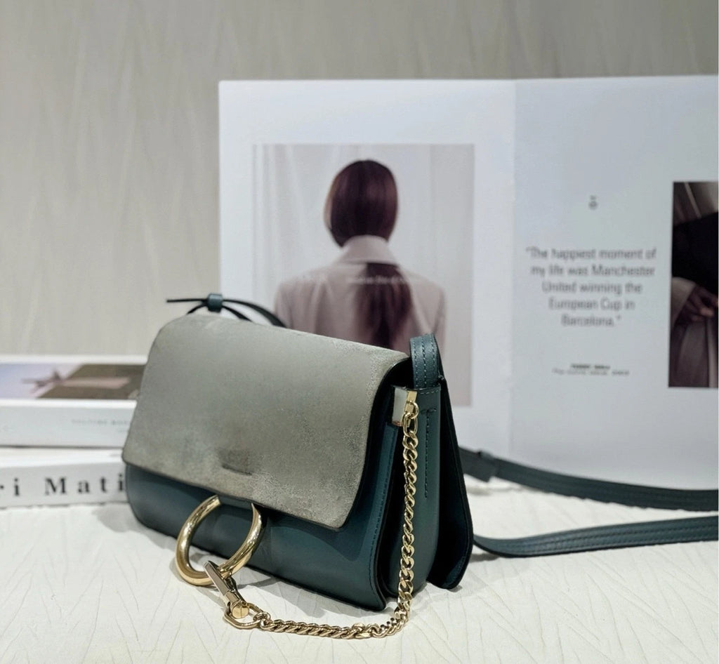 Chloe Faye Suede Green Shoulder Bag For Women