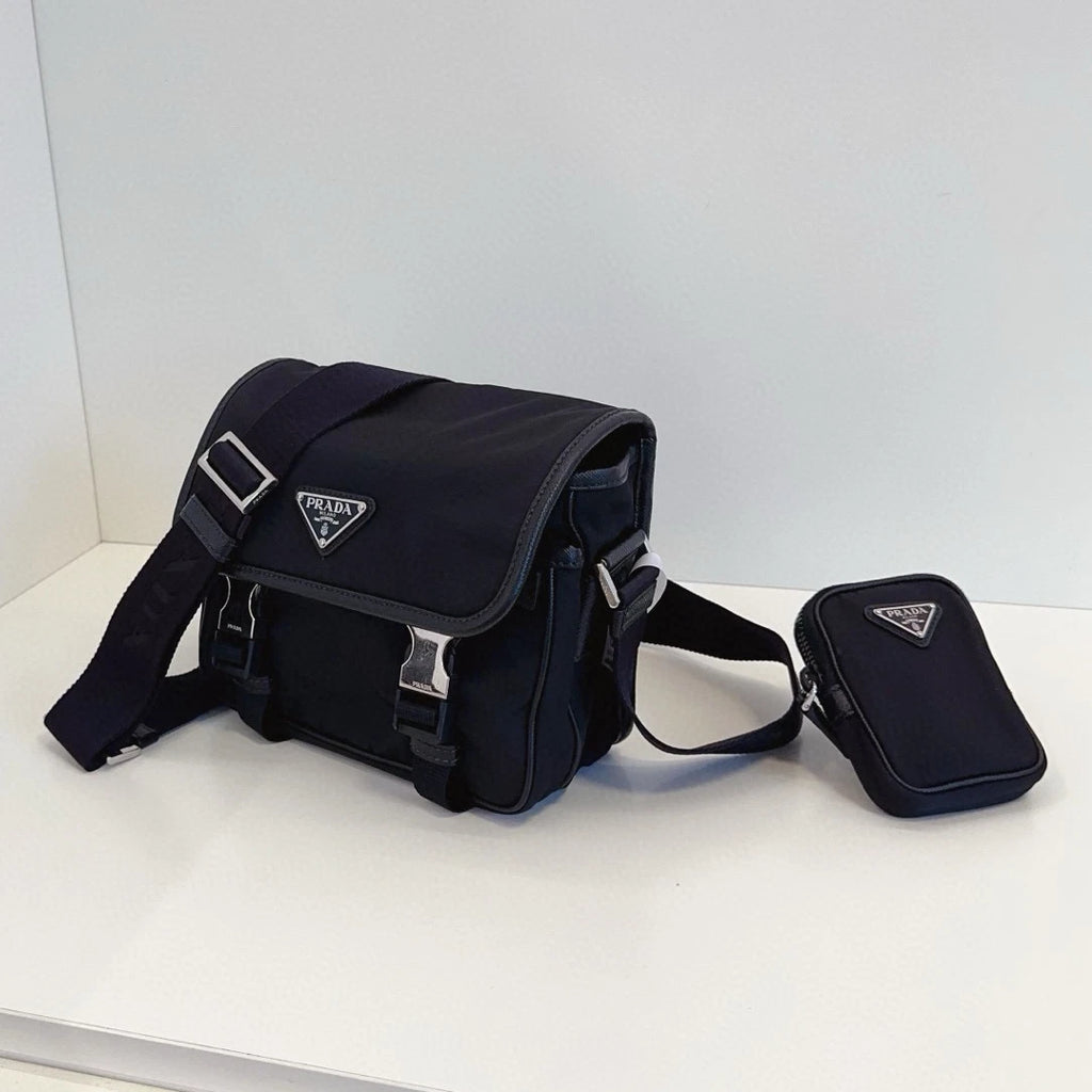 Prada Re-Nylon PM Shoulder Crossbody Black Silver Unisex Adults Classic