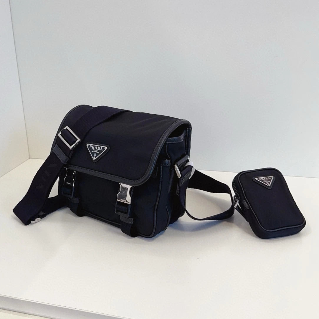 Prada Re-Nylon PM Shoulder Crossbody Black Silver Unisex Adults Classic