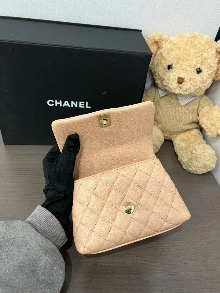 CHANEL Mini Coco Handle Pink Calfskin Shoulder Top Handle Bag For Women