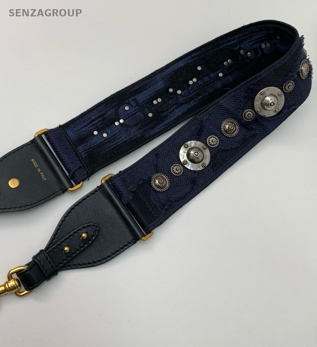 Christian Dior Embroidered Canvas Camouflage Saddle Shoulder Bag Blue Gold Women