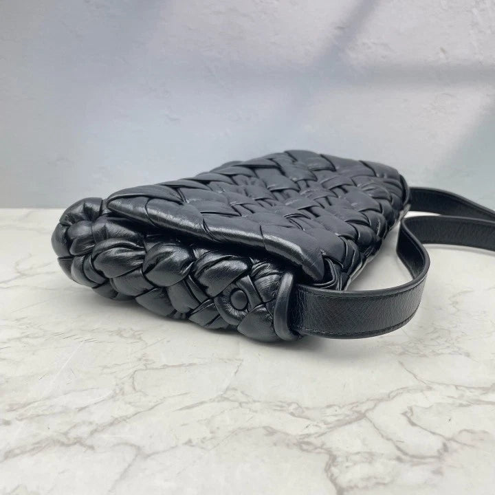 Bottega Veneta Black Woven Leather Shoulder Crossbody For Women