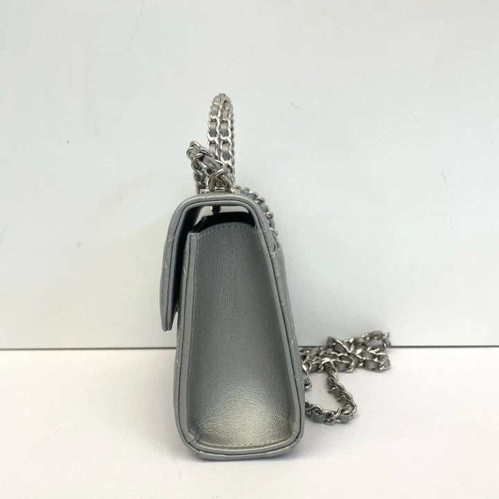 Authentic CHANEL Silver Handle Kelly Crossbody Bag For Women