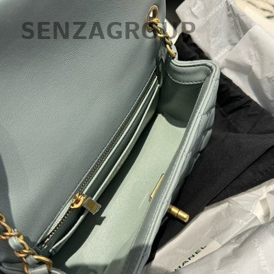 Chanel Classic Flap Mini Bag Grey Green Gold Hardware Crossbody Shoulder