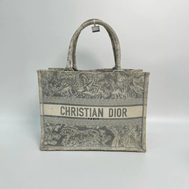 Christian Dior Book Tote MM Tote Top Handle Bag Gray Used Women Classic