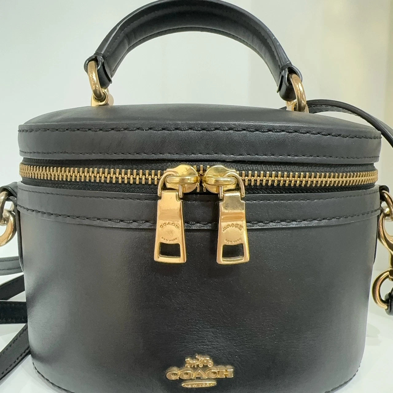 COACH Women's Black Leather Trail 20 Crossbody Handbag Box Bag