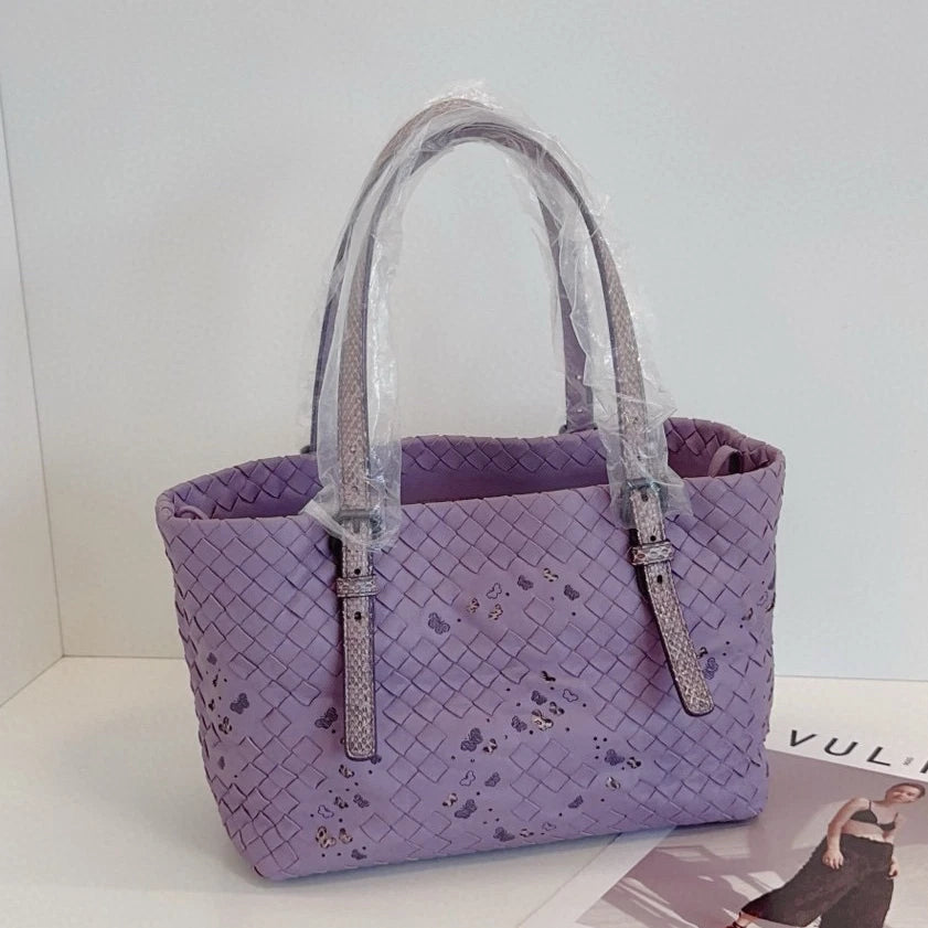 Bottega Veneta Intrecciato Tote Top Handle Shoulder Bag Purple Women Classic