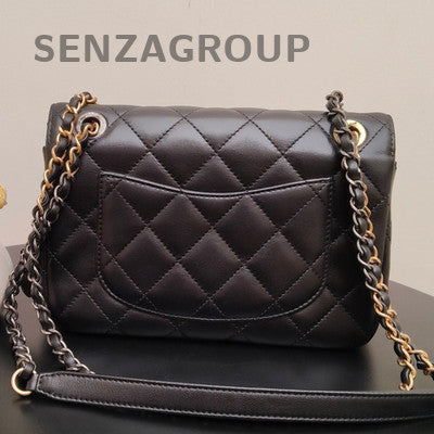 Chanel Lambskin Quilted Black Gold Chain Shoulder Bag Classic Women