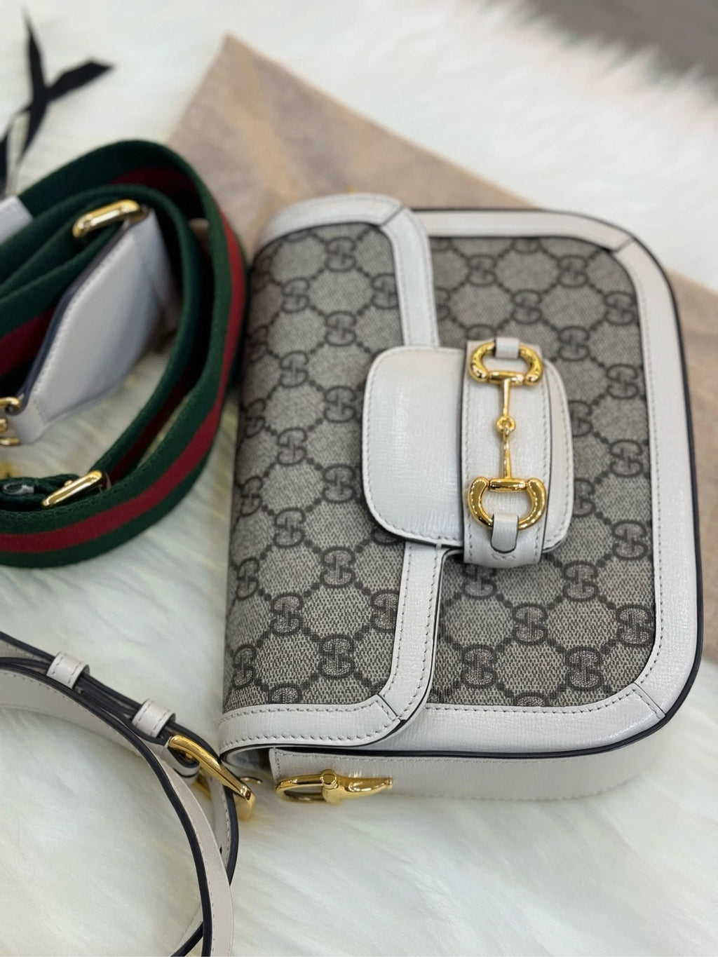 GUCCI 1955 Horsebit Small Saddle Bag White Leather For Women