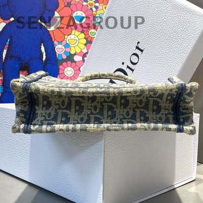 Dior Mini Book Tote Blue Gold Embroidery Shoulder Bag