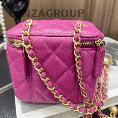 Chanel Gold Ball Mini Square Flap Bag Purple Quilted Leather Crossbody