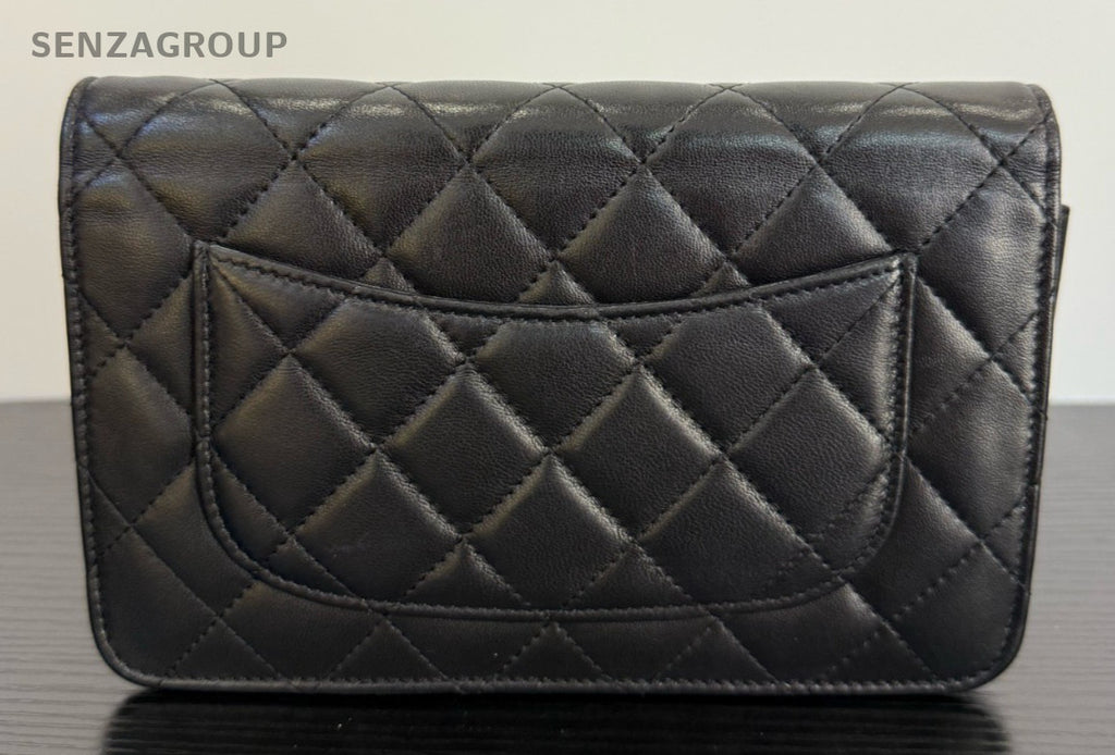 Chanel WOC Lambskin Chain Shoulder Bag Crossbody Black Gold Women Classic