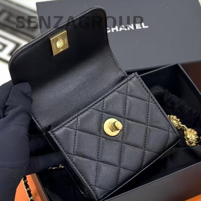 Chanel Classic Black Gold Quilted Chain Shoulder Crossbody Bag