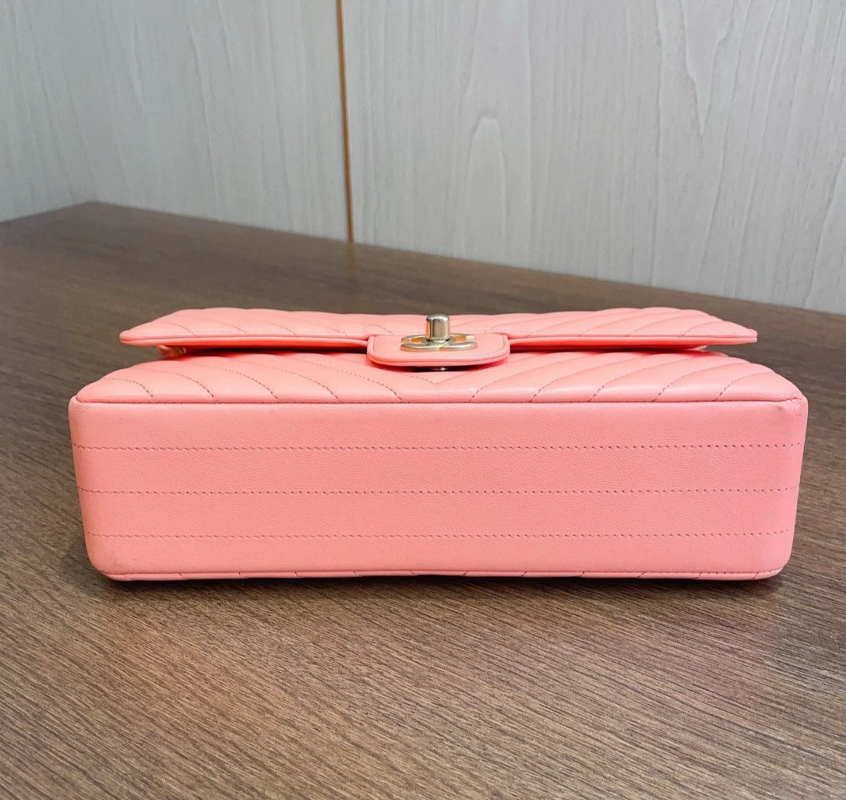 Chanel Classic Flap Chevron Calfskin Turn Lock Shoulder Bag Pink Women