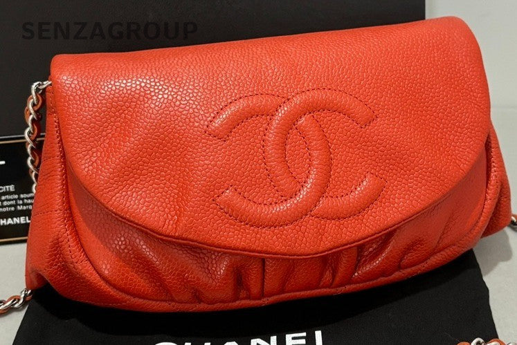 CHANEL CC Chain Orange-red caviar Shoulder bag Women Crossbody