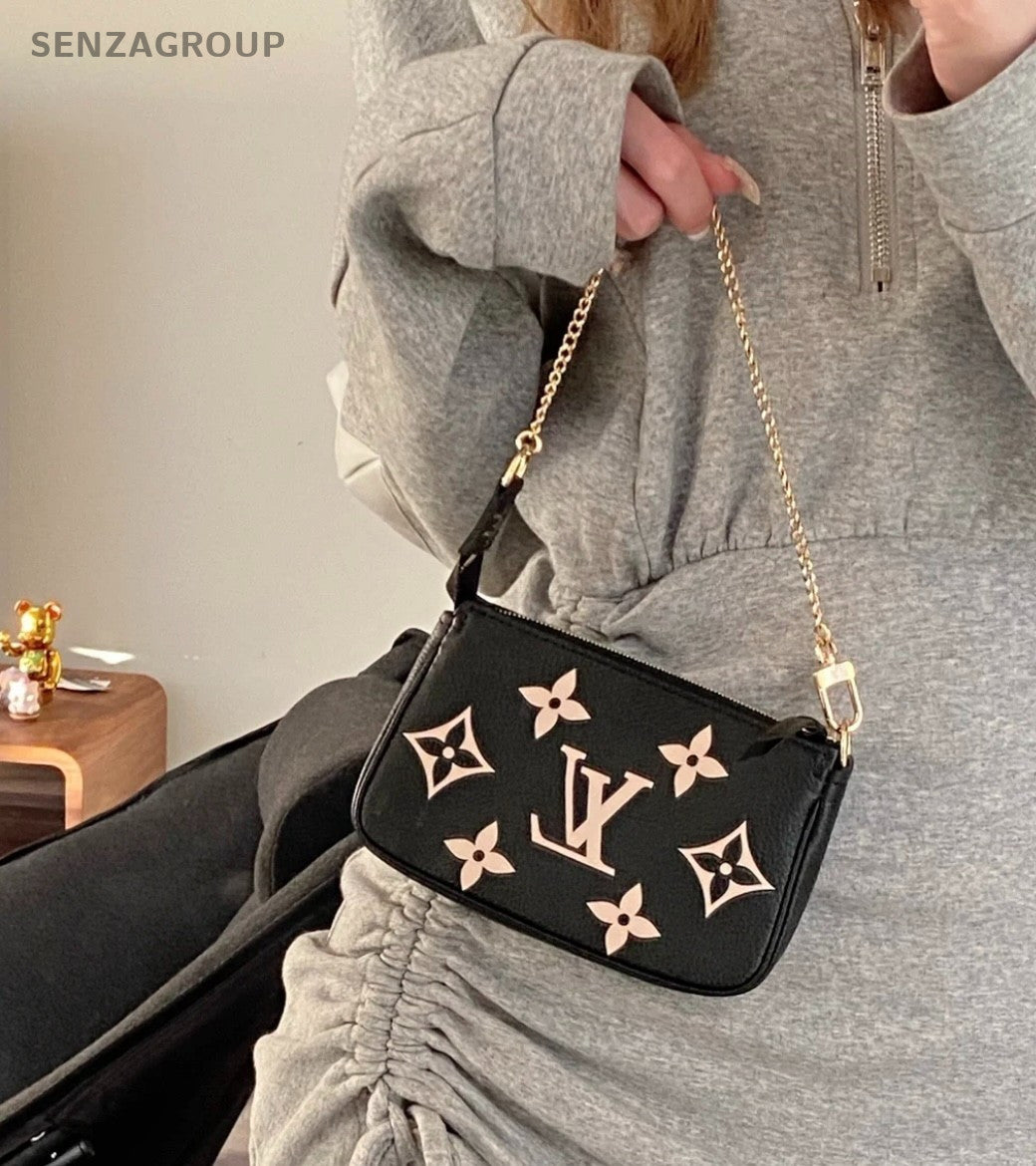 Louis Vuitton Monogram Mini Chain Handbag Black White Gold Women Classic