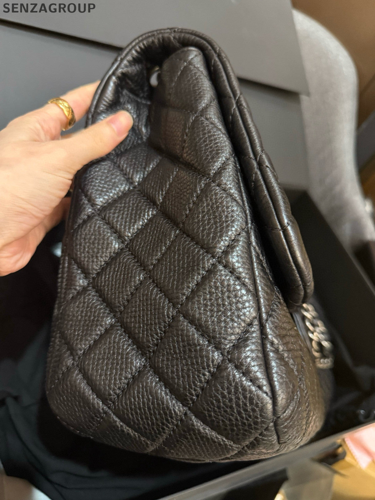 Chanel Classic Flap Quilted Chain Shoulder Bag Black Silver