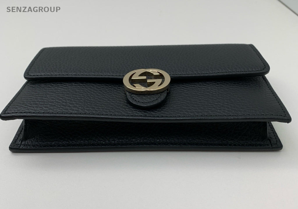 Gucci Calfskin Chain Shoulder Bag Black Gold Women Designer Classic