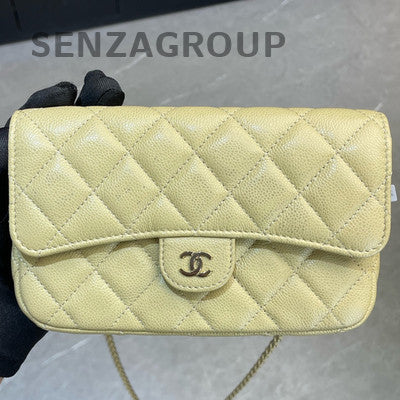 Chanel WOC Phone Chain Crossbody Bag Yellow Gold Hardware Calfskin