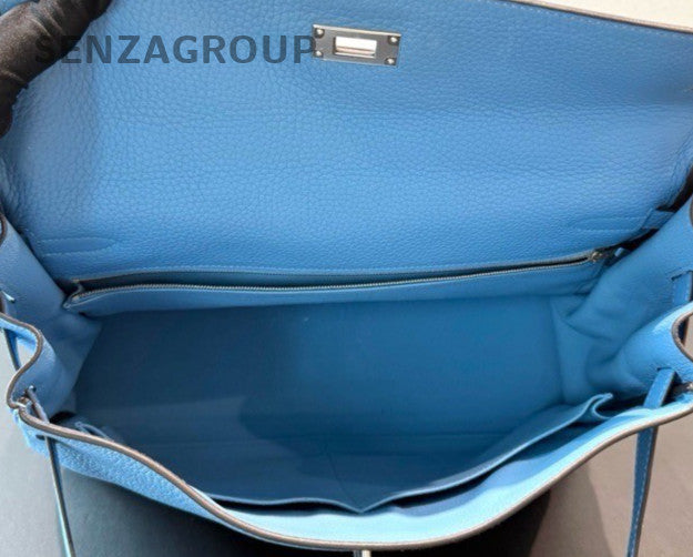 Hermes Kelly35 Top Handle bag Crossbody Blue Silver Used Women Classic