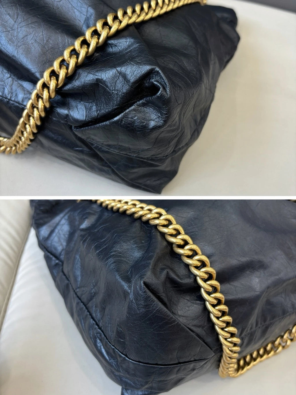 Excellent Balenciaga Crush PM Black Bucket Chain Shoulder Bag Gold Hardware