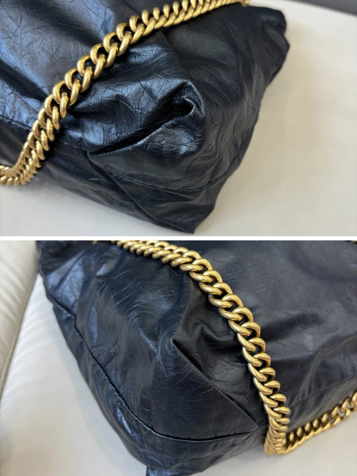 Excellent Balenciaga Crush PM Black Bucket Chain Shoulder Bag Gold Hardware