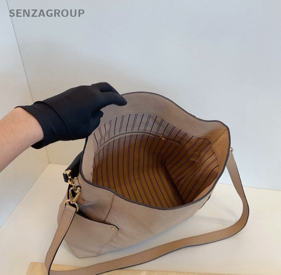 Louis Vuitton All-Leather Embossed Melie Hobo Bag Shoulder Bag Women Light Brown