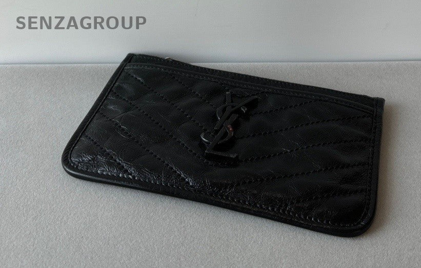 YSL Saint Laurent Niki Waxed Leather Clutch Bag Women Black