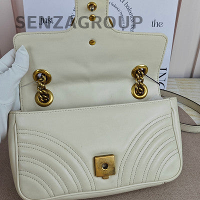 Gucci GG Marmont White Gold Chain Shoulder Crossbody Bag Women Fashion