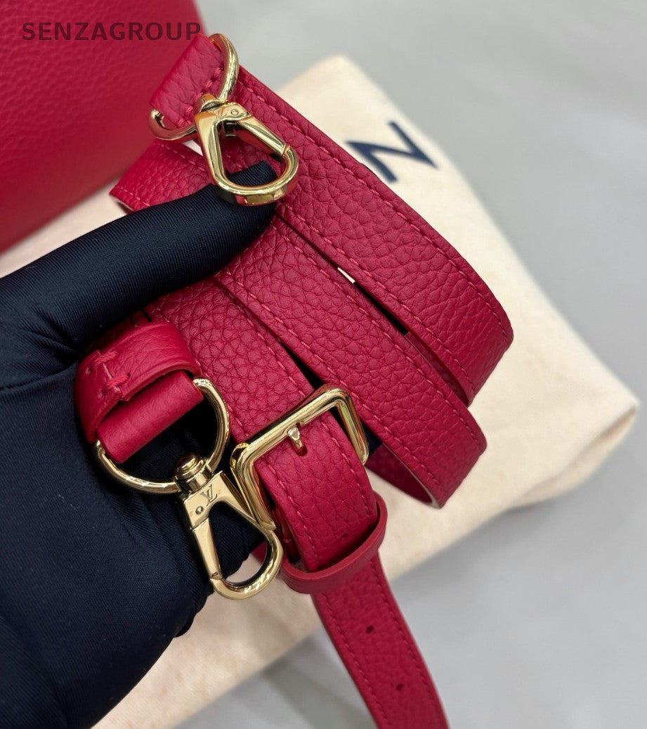 Louis Vuitton Capucines MM Top Handle Bag Crossbody Red Gold Women Classic