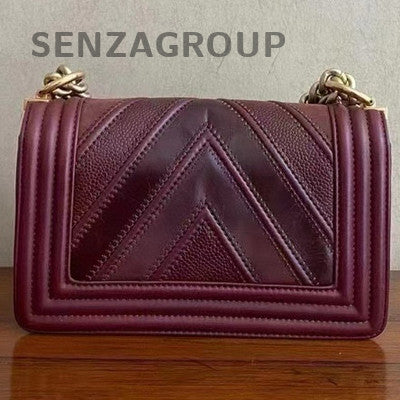 Chanel Le Boy Small Wine Red Gold Hardware Calfskin Chain Shoulder Bag