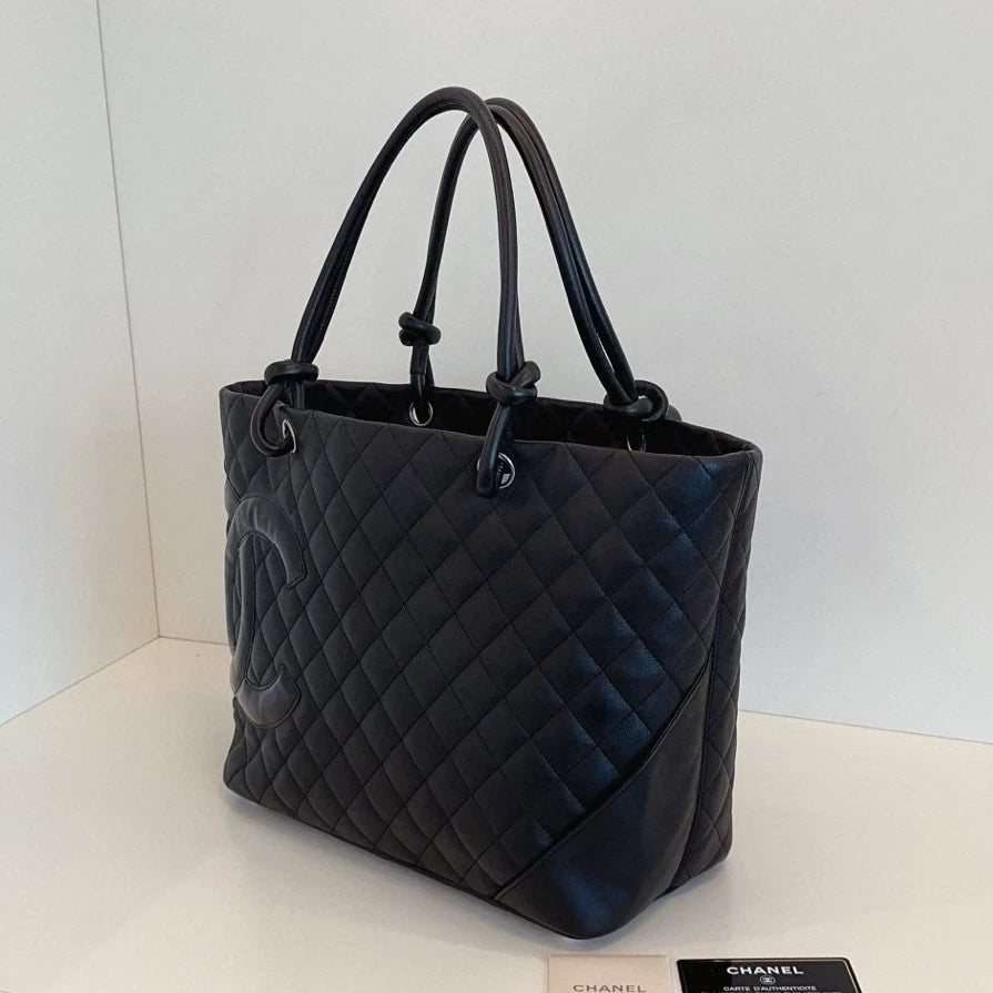 Chanel Cambon GM Tote Soblack Top Handle Bag Diamond Women Classic