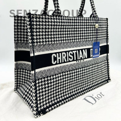 Dior Medium Tote Bag Black Houndstooth Classic Women's Handbag