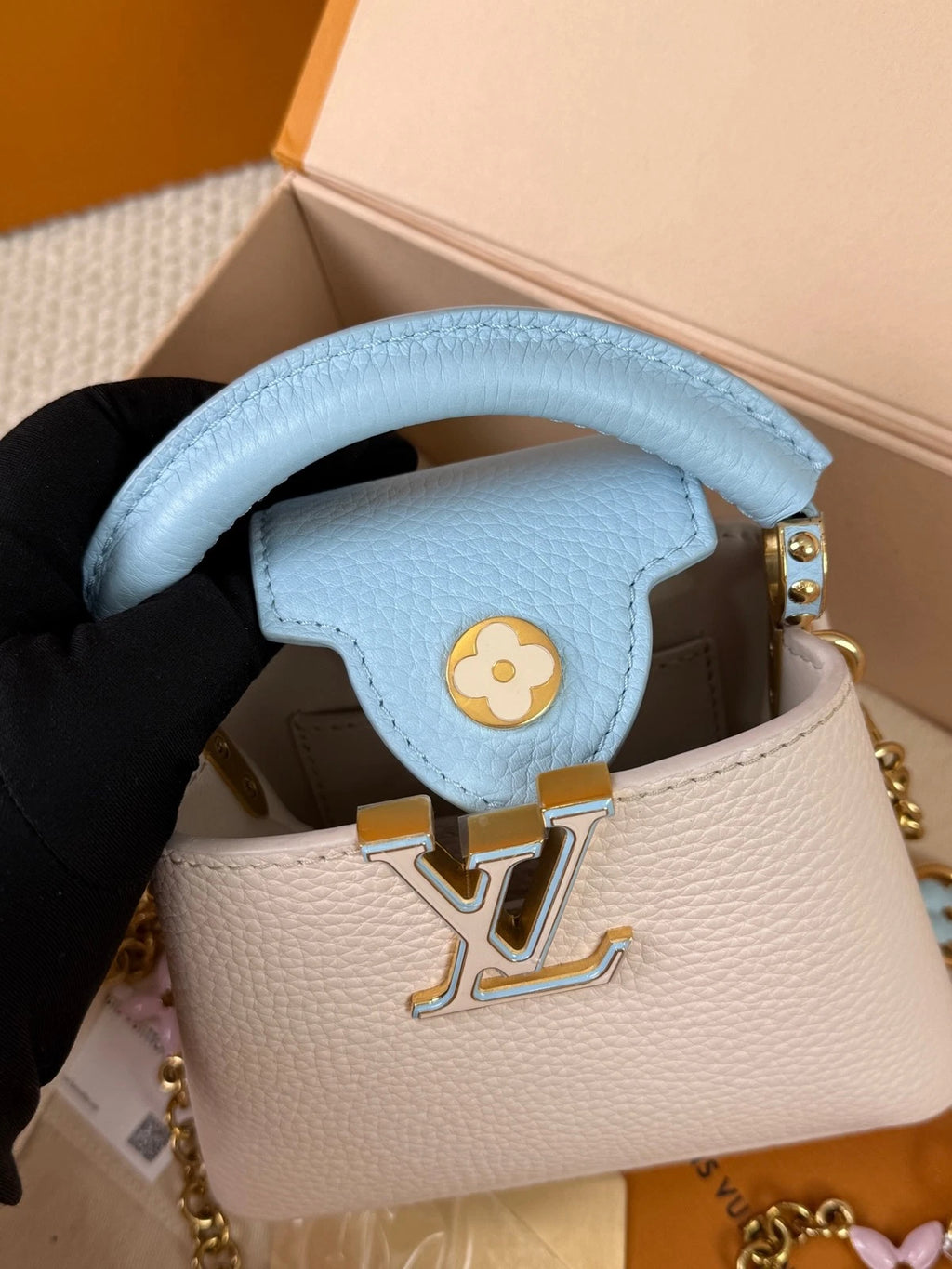 Louis Vuitton Capucines Nano White Blue Leather Shoulder Bag For Women