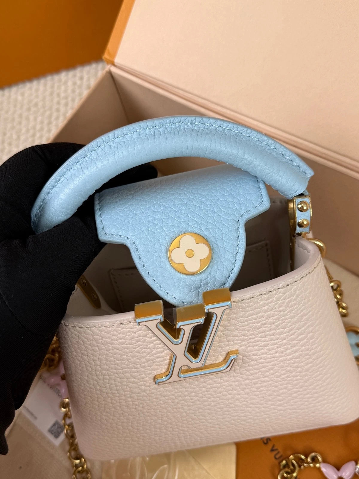 Louis Vuitton Capucines Nano White Blue Leather Shoulder Bag For Women