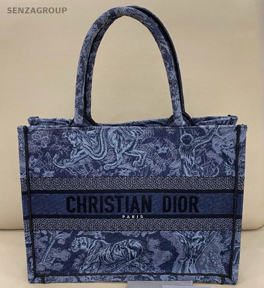 Christian Dior Book Tote MM Handbag Blue Used Women Classic