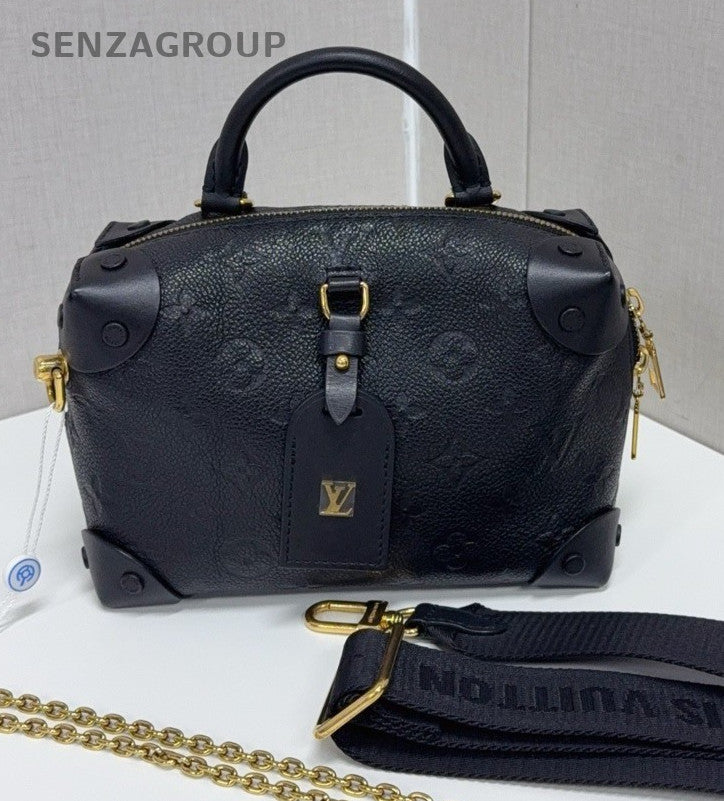 Louis Vuitton Petite Malle Top Handle Shoulder Crossbody Bag Black Women