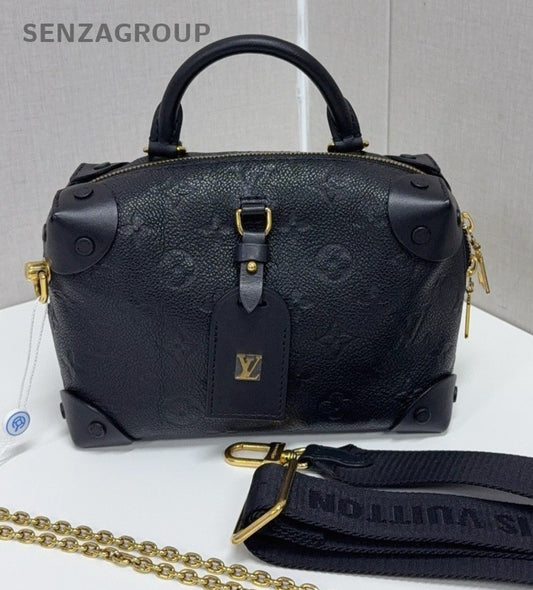 Louis Vuitton Petite Malle Top Handle Shoulder Crossbody Bag Black Women