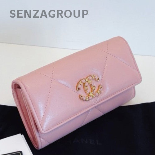 Chanel 19Bag Diamond Long Wallet Chain Crossbody Pink Gold Used Women Classic