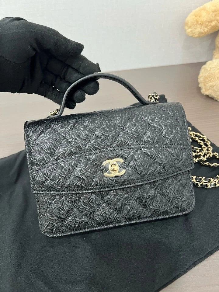 CHANEL 25C Black Gold 3-Way Handbag Shoulder Backpack For Women