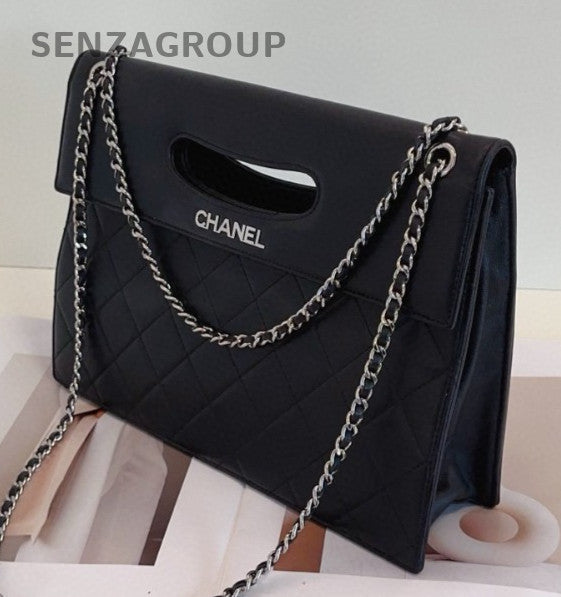 Chanel Satchel Top Handle Bag Chain Shoulder Bag Crossbody Black Silver Women