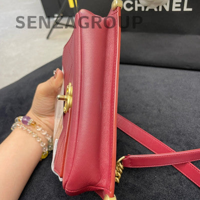 Chanel Red Quilted Classic Flap Bag Gold Hardware Chain Strap