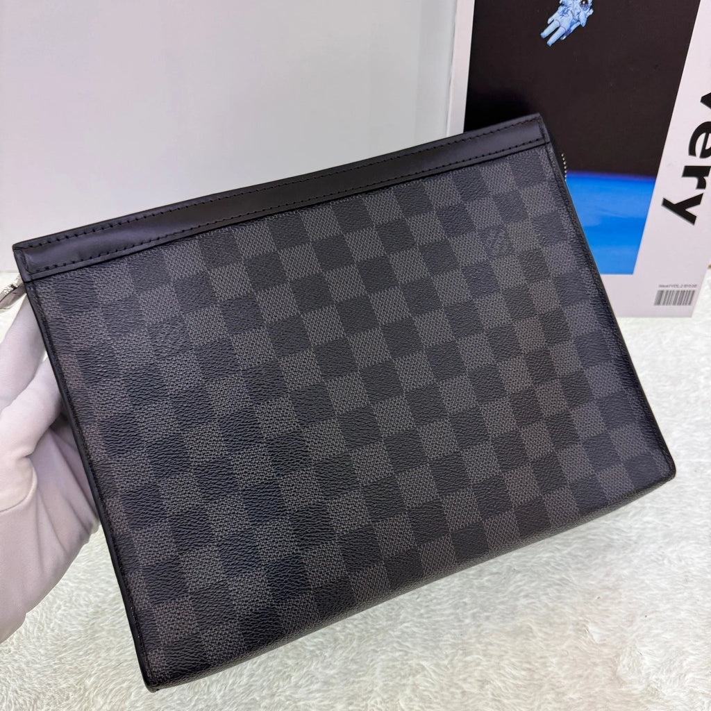 Louis Vuitton Black Grey Damier Canvas Clutch For Women